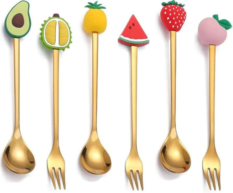 Fruit Shape Spoon and Fork Set Rust Resistant Easy to Clean - 6 Pieces - DH
